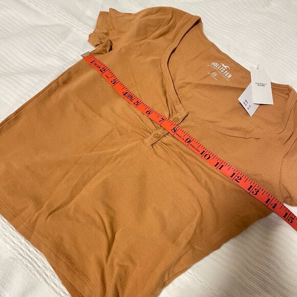 Hollister Cropped Ruched Button-Up Top Brown Orange - XS - Picture 9 of 10